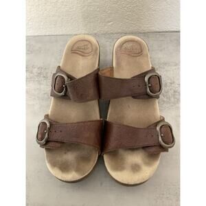 Dansko Womens Slide Sandal 8 EU 38 Leather Brown Double Buckle Comfort